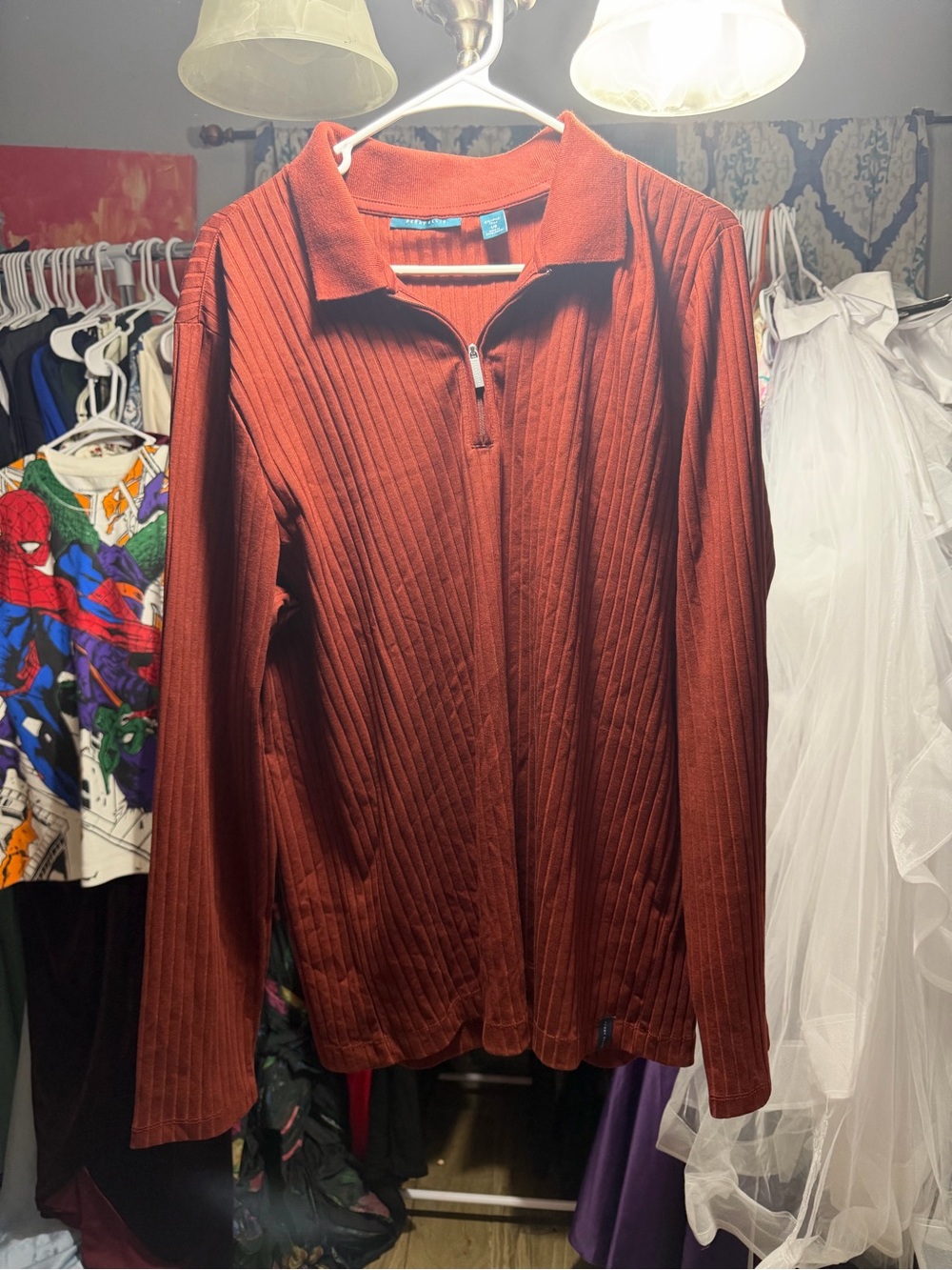 Half-Zip Ribbed Jacket - Rust Orange Perry Ellis